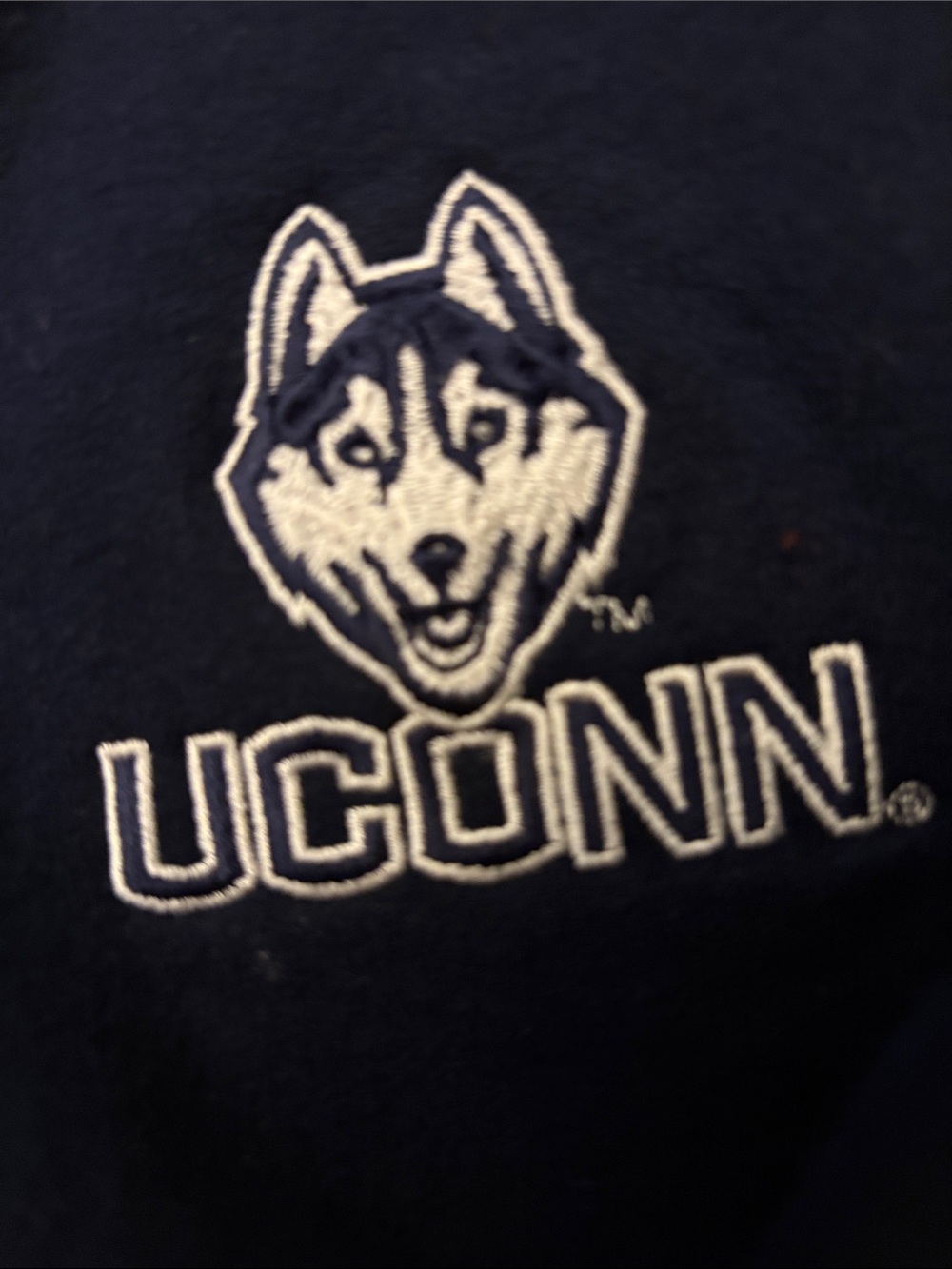 Gildan Navy Crewneck Sweatshirt with UCONN Husky Logo - Picture 2 of 4